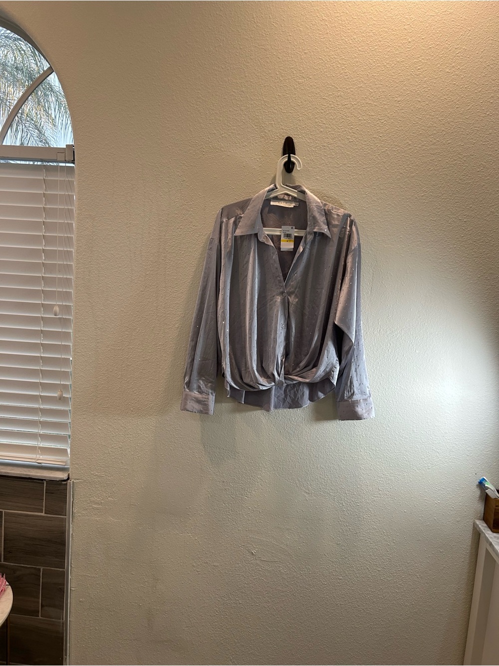Astr Twist-Front Long Sleeve Blouse - Light Blue